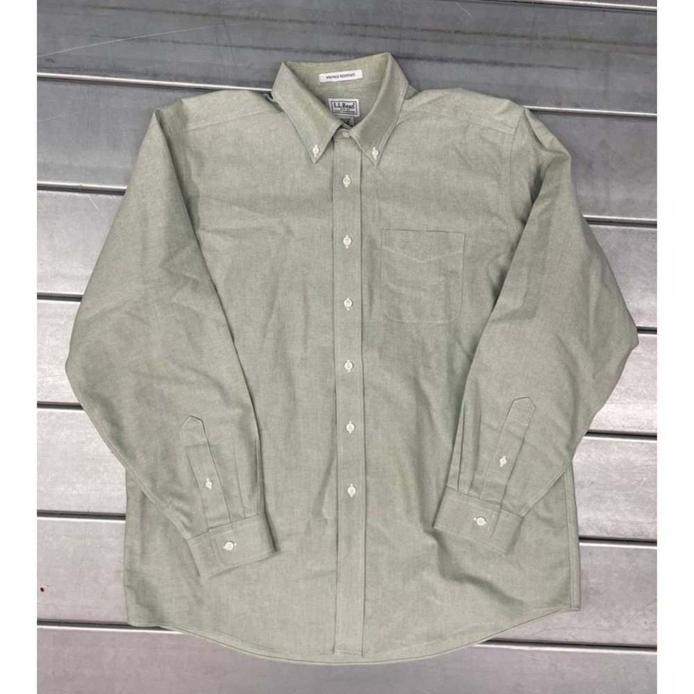 LL Bean Button Up Shirt Mens Large Green Long Sleeve Casual